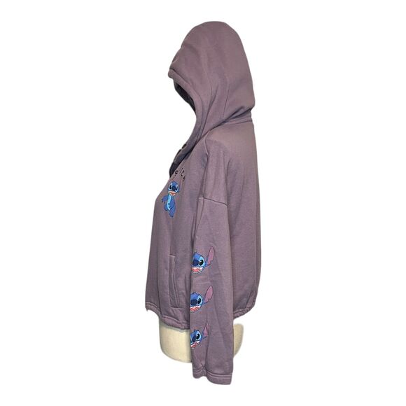 Disney Lilo & Stitch Women's Large Purple Full Zip Hoodie Stitch Print Sleeve - Picture 3 of 7